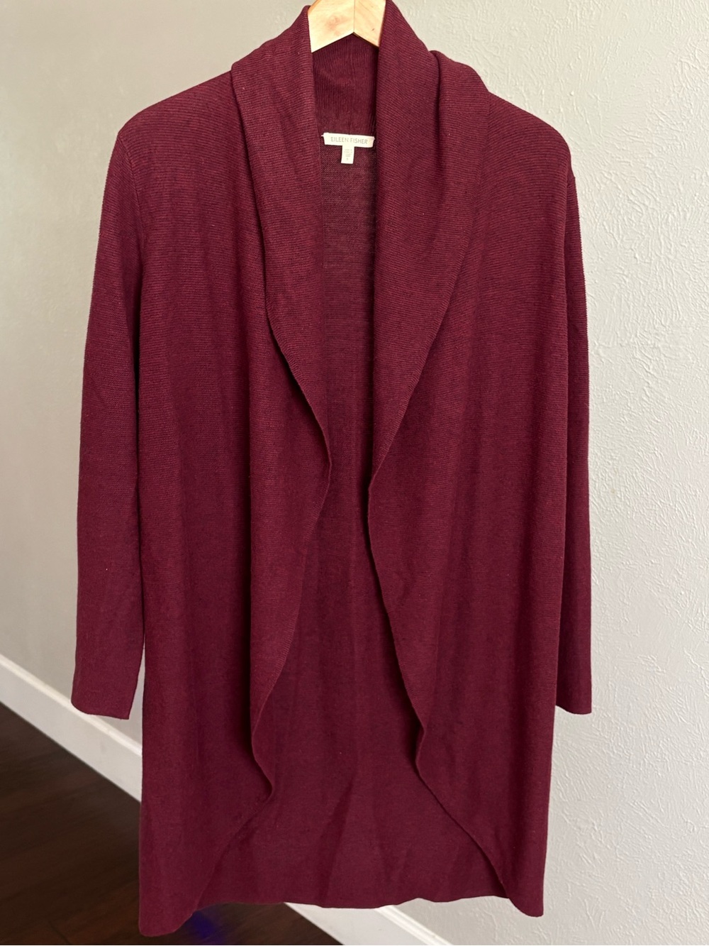 EILEEN FISHER Burgundy Relaxed Cardigan, Cotton/Linen Knit, Sz-S